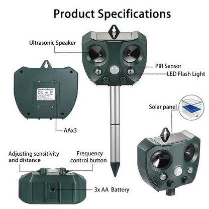 Effective Pest Repellent - Solar Ultrasonic Animal Repellent for Garden