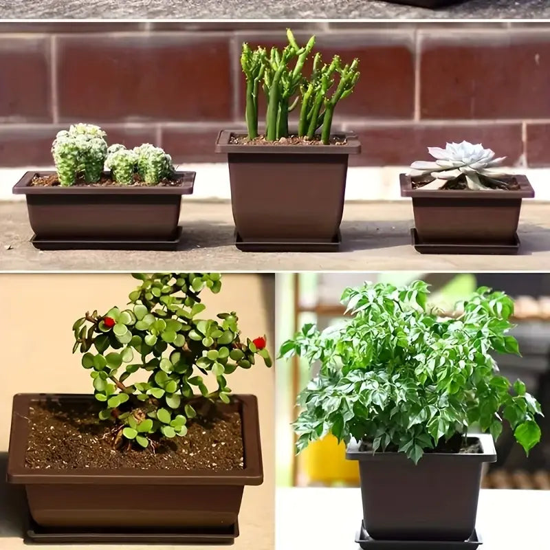 Plant Pot with Saucer - Rectangular Flower Pot for Garden and Balcony