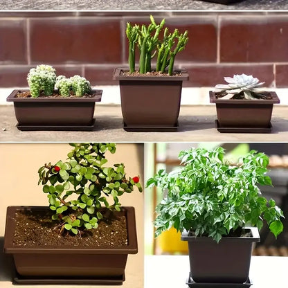 Plant Pot with Saucer - Rectangular Flower Pot for Garden and Balcony