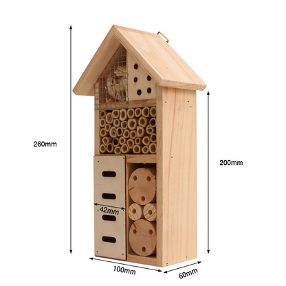 Wooden Insect House - Bee and Insect - Friendly Habitat for the Garden and Patio