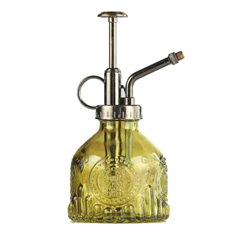 Embossed Glass Bottle with Metal Nozzle - Plant Sprayer for Watering Flowers in a Vintage Design