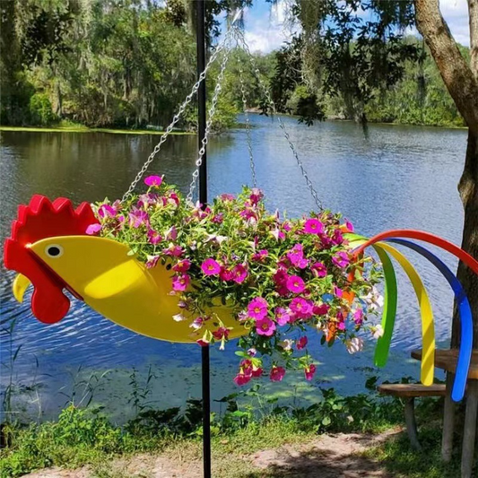 Colourful Hanging Planter in Chicken Design - Decorative Flower Hanger for the Garden