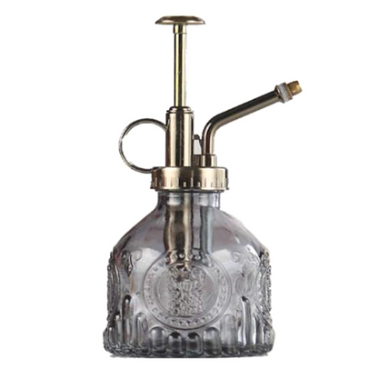 Embossed Glass Bottle with Metal Nozzle - Plant Sprayer for Watering Flowers in a Vintage Design