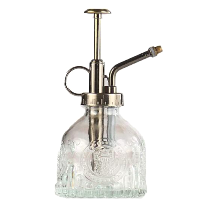 Embossed Glass Bottle with Metal Nozzle - Plant Sprayer for Watering Flowers in a Vintage Design