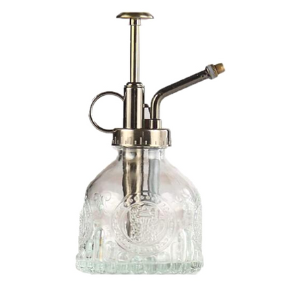 Embossed Glass Bottle with Metal Nozzle - Plant Sprayer for Watering Flowers in a Vintage Design