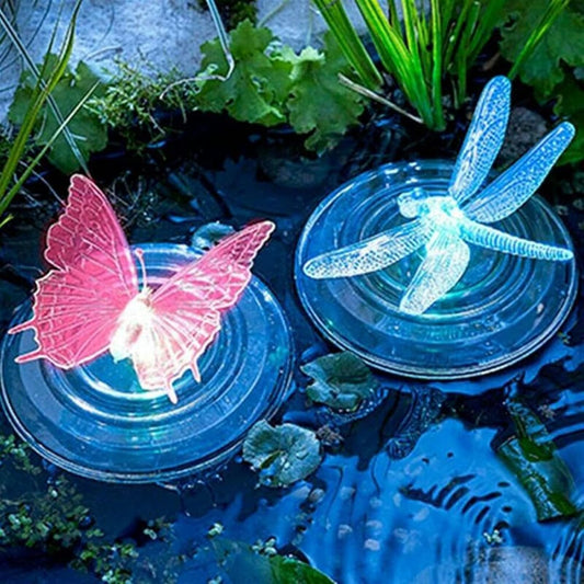 Solar - Powered Pond Decoration Butterfly and Dragonfly - Colour - Changing Led Lights for Garden and Pond