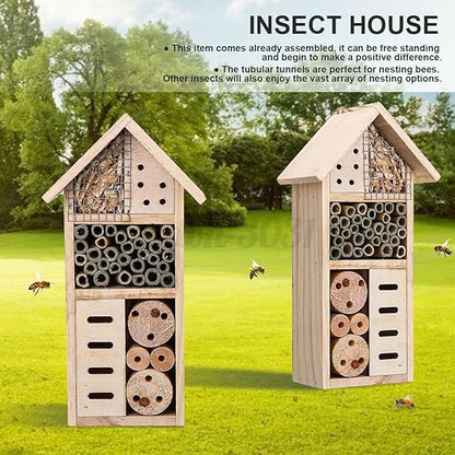 Wooden Insect House - Bee and Insect - Friendly Habitat for the Garden and Patio