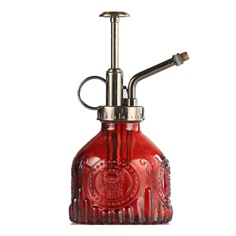 Embossed Glass Bottle with Metal Nozzle - Plant Sprayer for Watering Flowers in a Vintage Design
