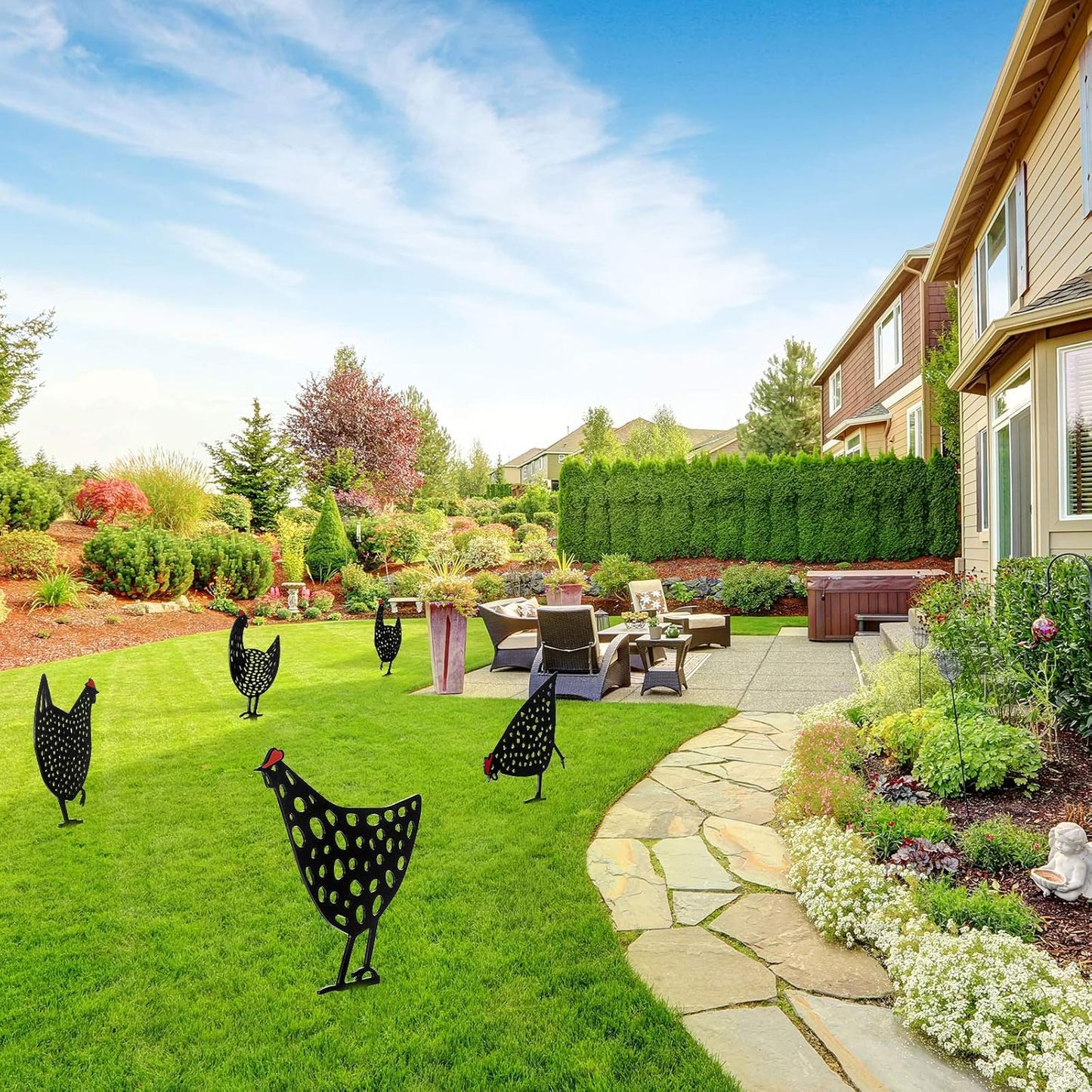 Decorative Metal Chickens - Garden Plug Set for Outdoor Use
