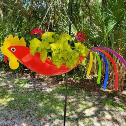Colourful Hanging Planter in Chicken Design - Decorative Flower Hanger for the Garden