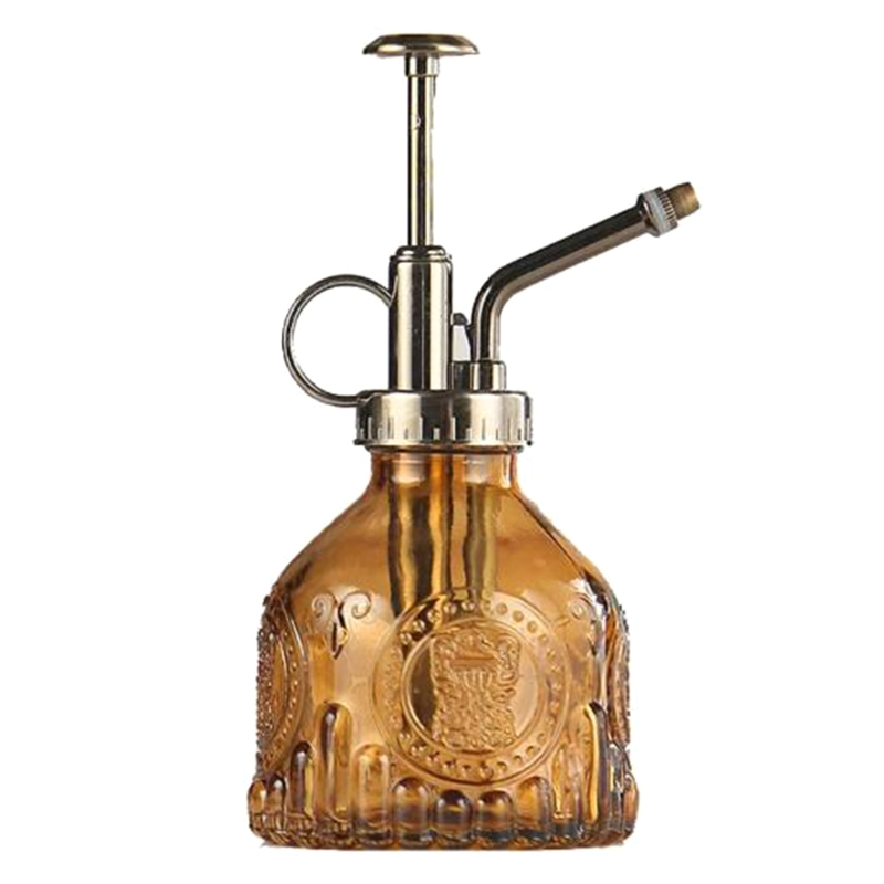 Embossed Glass Bottle with Metal Nozzle - Plant Sprayer for Watering Flowers in a Vintage Design