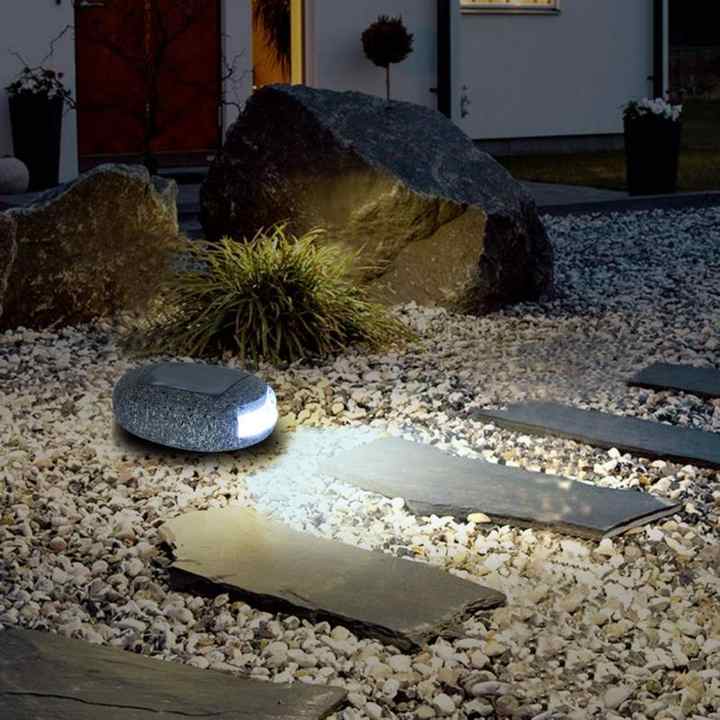 Solar Led Stone Light For Gardens And Paths - Weatherproof Path Lighting In Natural Stone Design