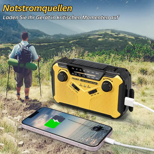 Emergency Radio With Crank & Solar - Portable Dynamo Radio With Power Bank & LED Torch