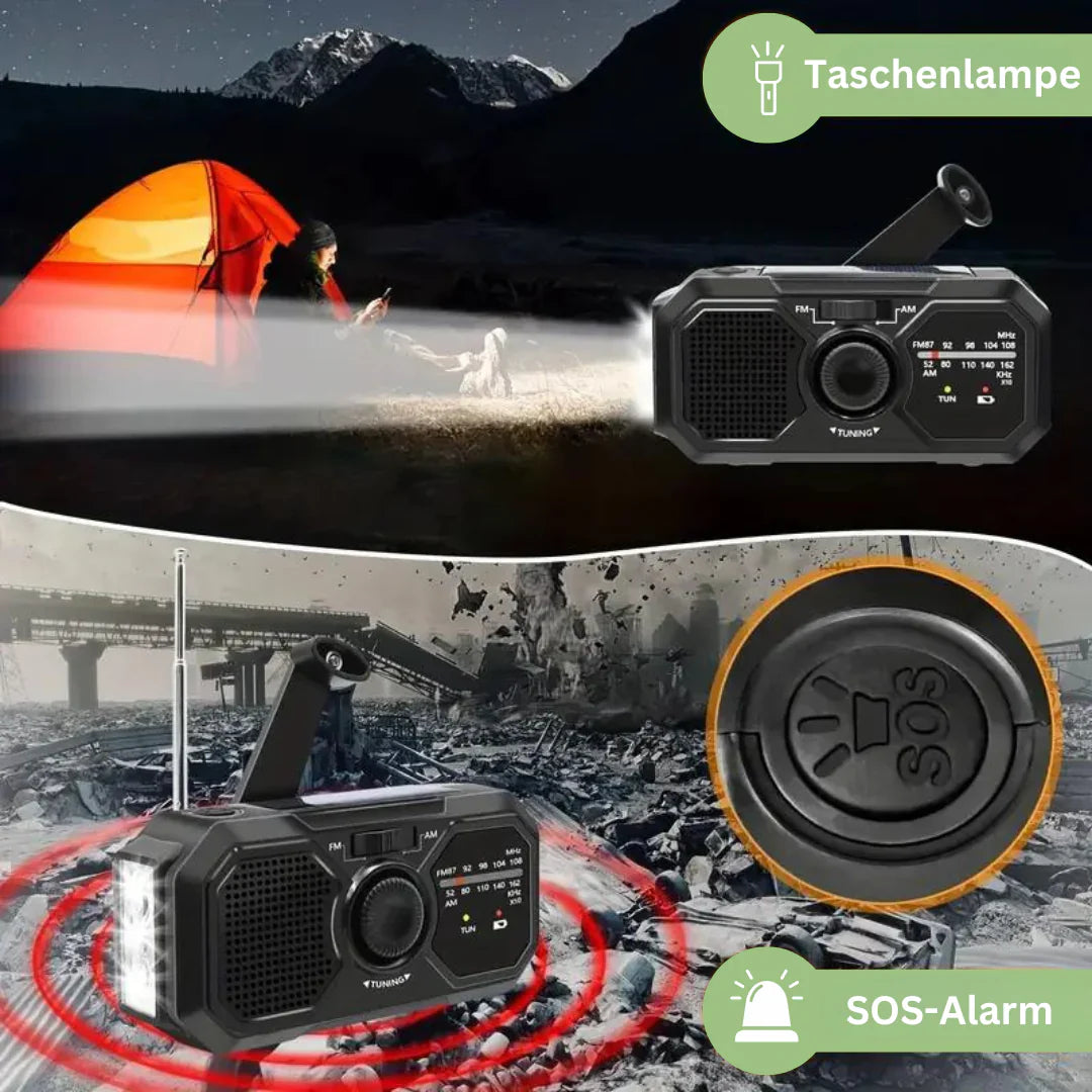 Portable Emergency Radio With Solar Panel And Hand Crank - FM / AM Reception And Power Bank Function
