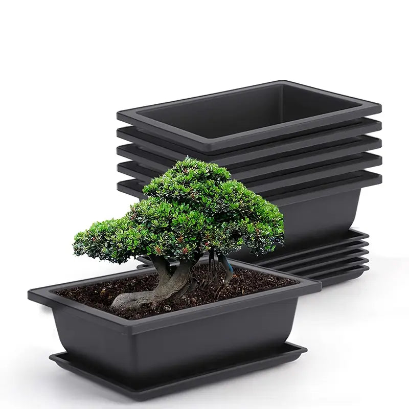 Plant Pot with Saucer - Rectangular Flower Pot for Garden and Balcony