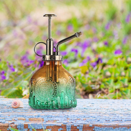 Embossed Glass Bottle with Metal Nozzle - Plant Sprayer for Watering Flowers in a Vintage Design
