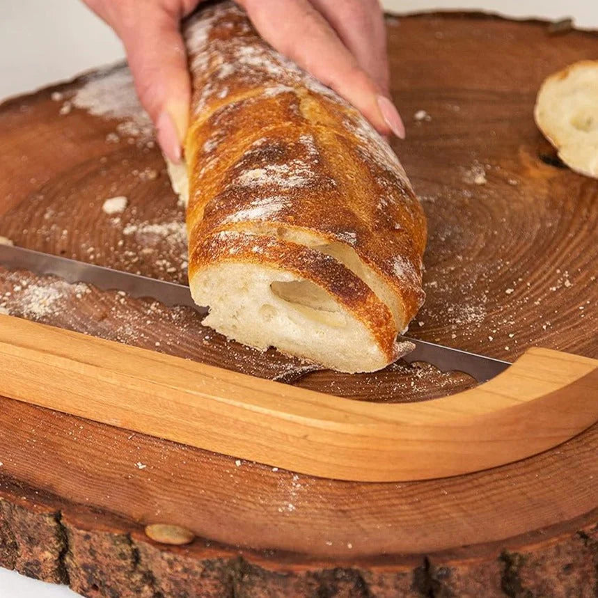 Wooden Bread Knife with Non - Slip Cutting Aid