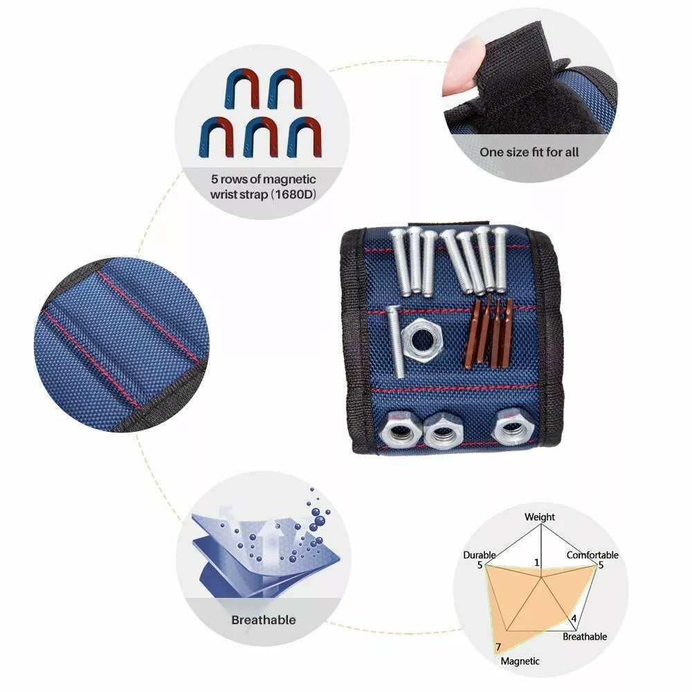 Magnetic Tool Holder Wristband for Screws and Nails